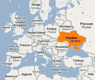 Ukraine on Map of Europe
